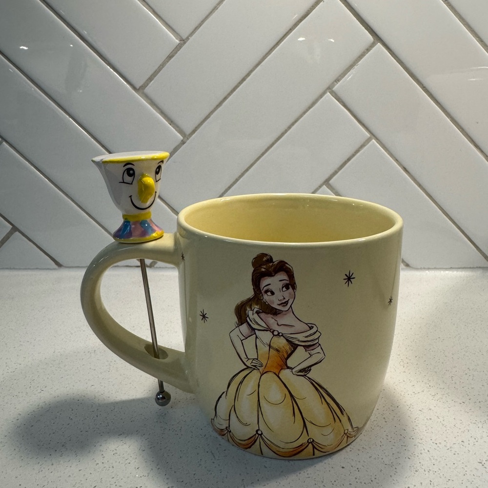 Disney Belle Mug with Chip Stirrer - Cream and Yellow